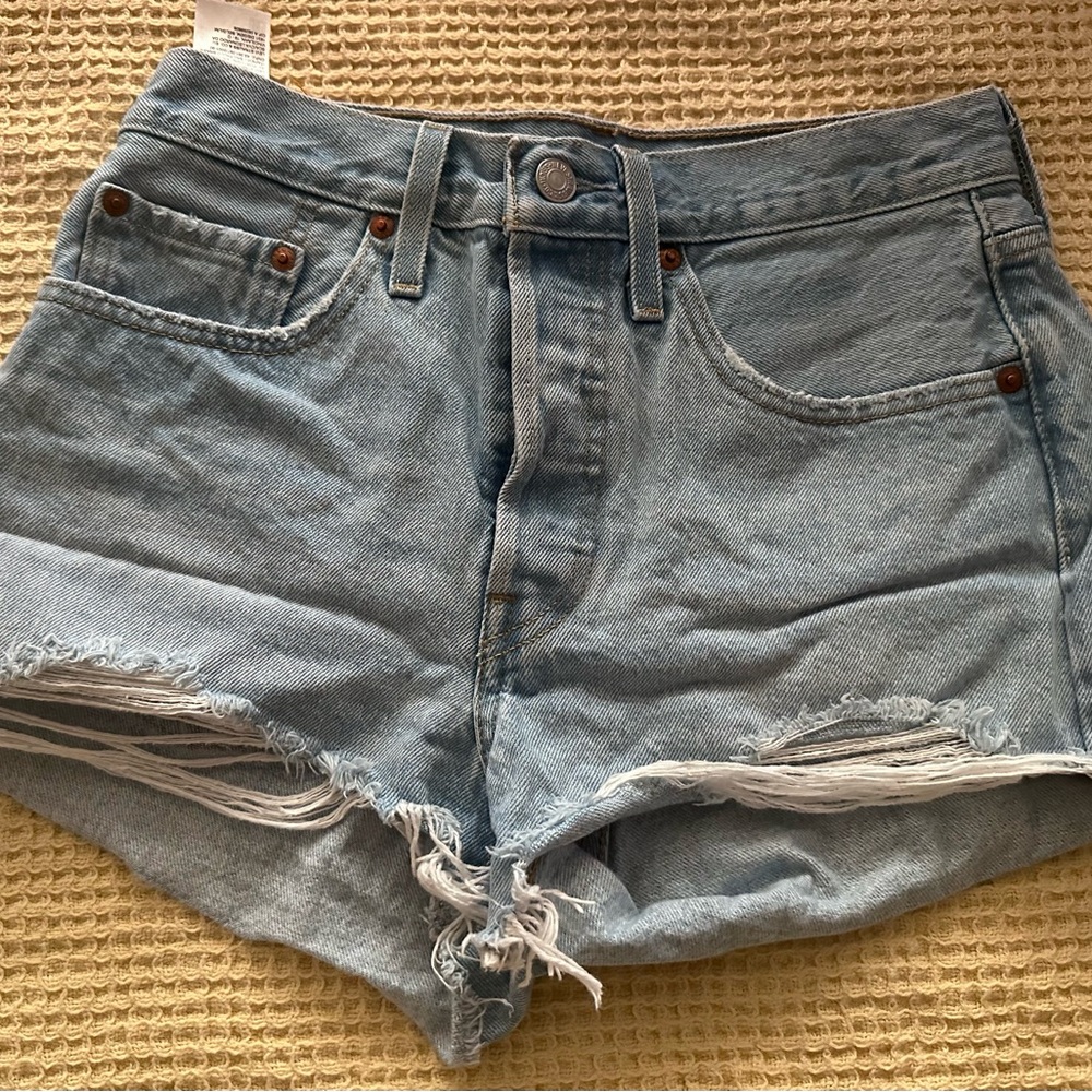Levi's  501 Light Blue Distressed Denim Cutoff Shorts